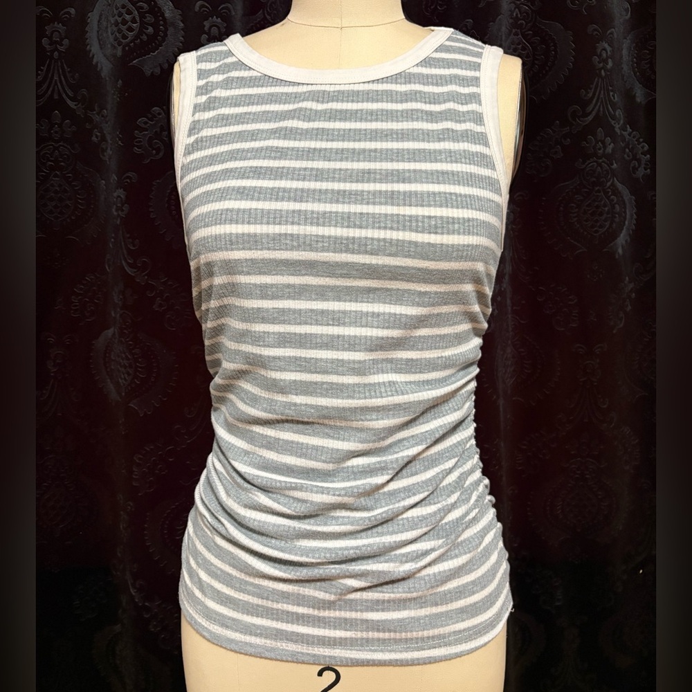 SHEIN Gray & White Striped Ribbed Tank